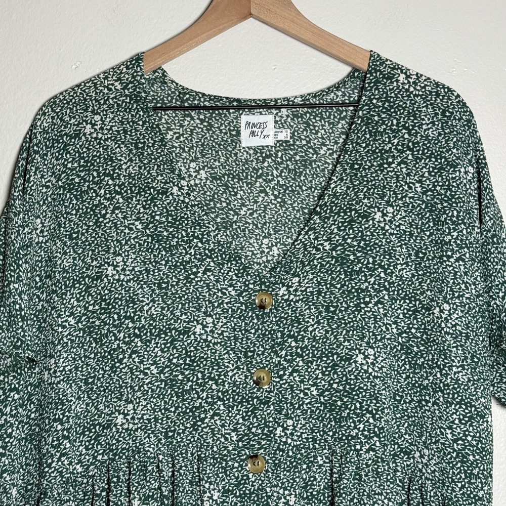 Princess Polly Womens Mini Shirt Dress 6 Green Floral Button Up Brunch Flowy - Picture 5 of 10